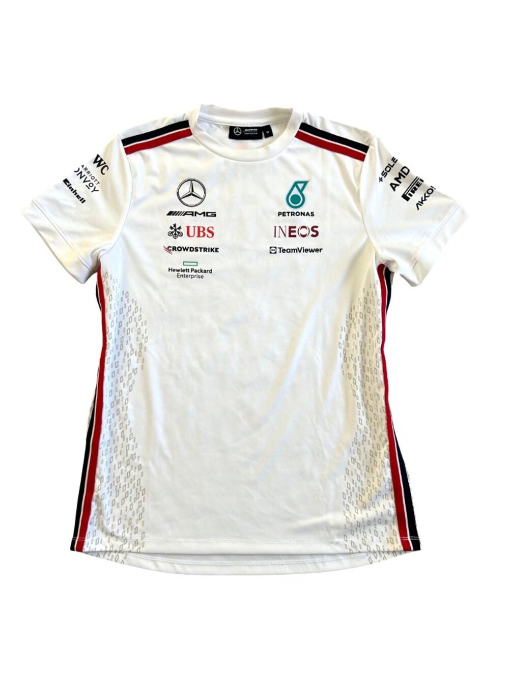 Mercedes AMG Petronas F1 Mens Sz M Team White Sponsors T-Shirt Sportswear
